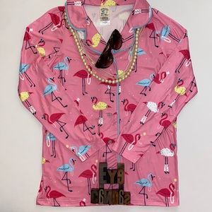🐒munki munki 🦩’Party Flamingos’🦩 Women’s PJ Top